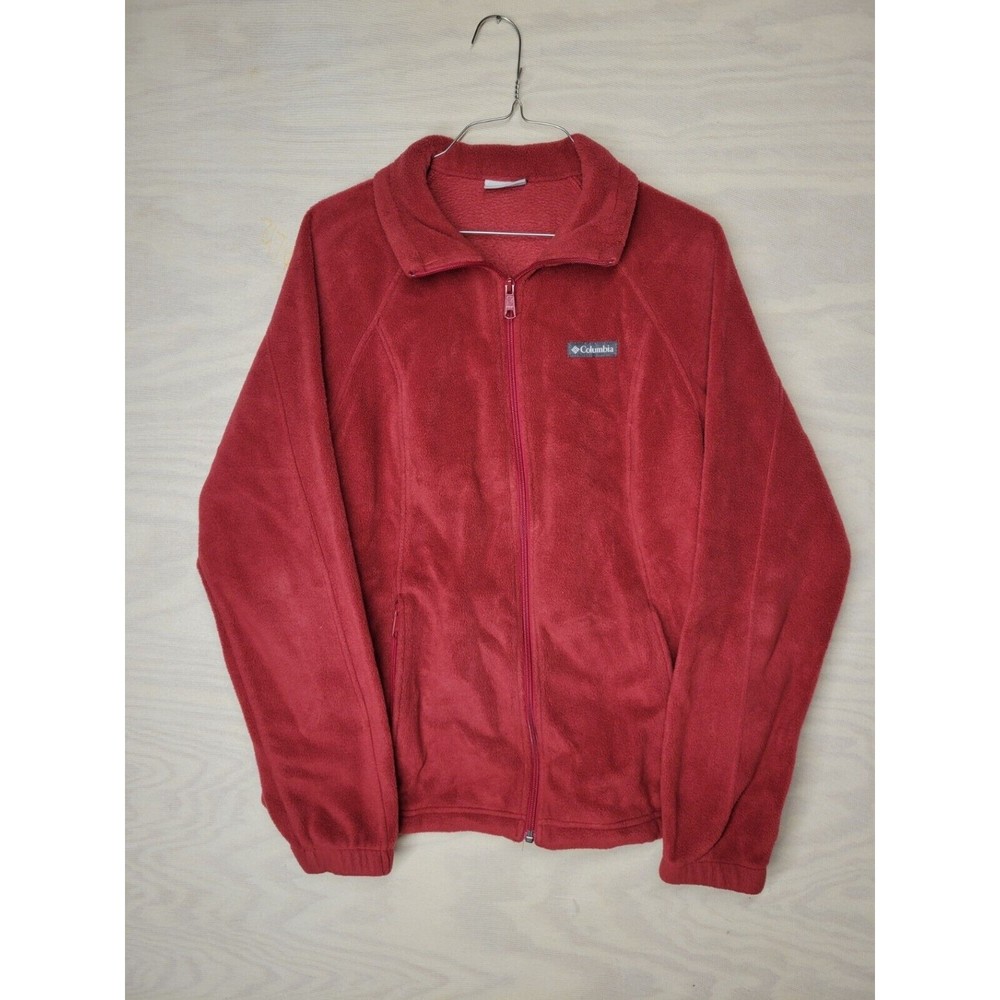 Columbia Women's SZ L Fleece Jacket Full Zip Long Sleeves Zip Pockets Red YKK